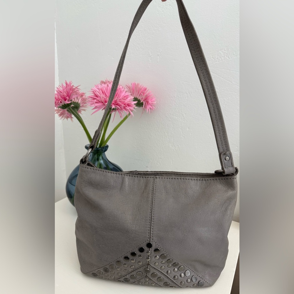 The Sak: Gray Leather with Studs Shoulder Bag
